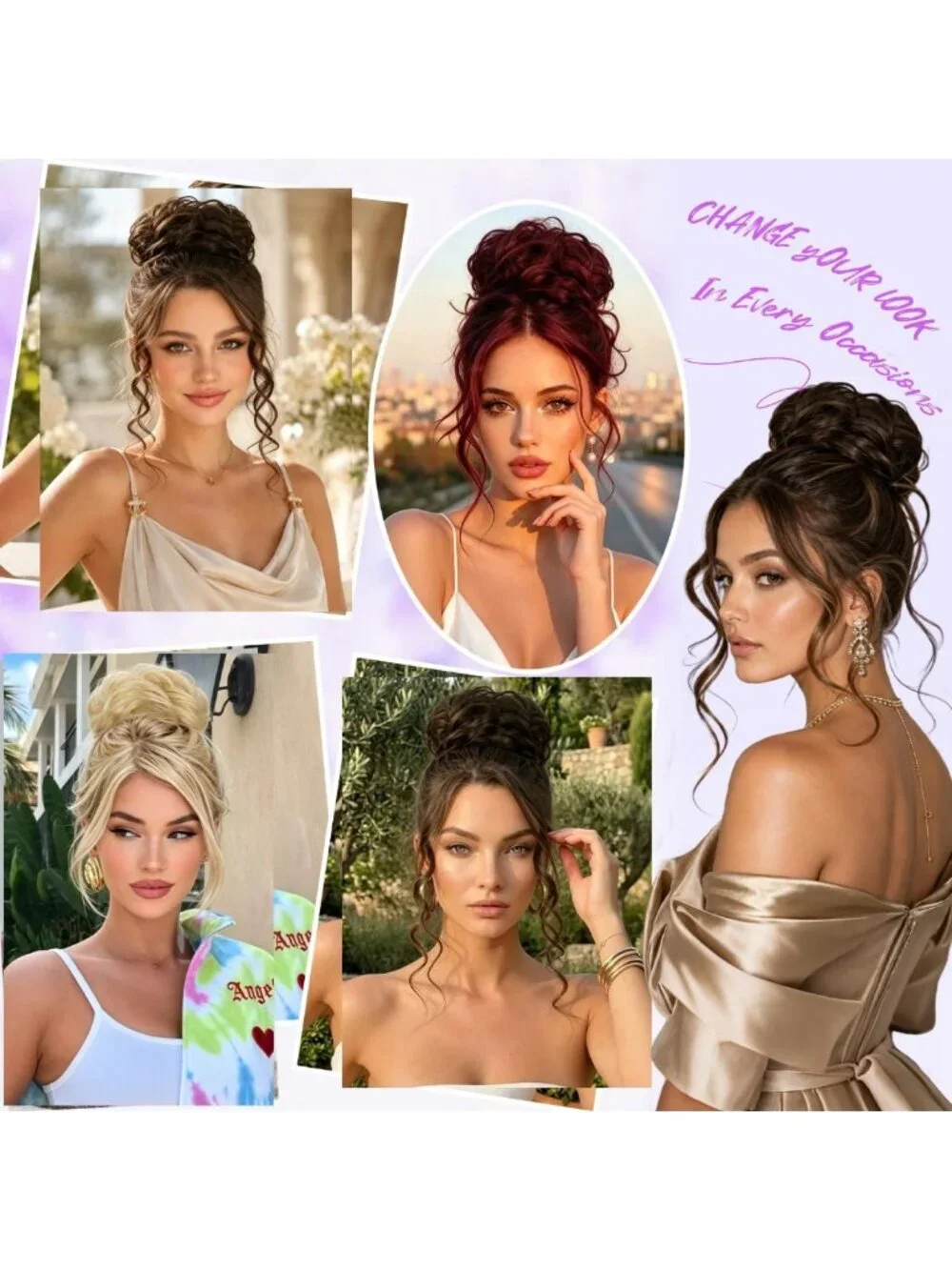 Real Human Hair Messy Bun Piece - Burgundy Curly Chignon Clip-On Updo for Women